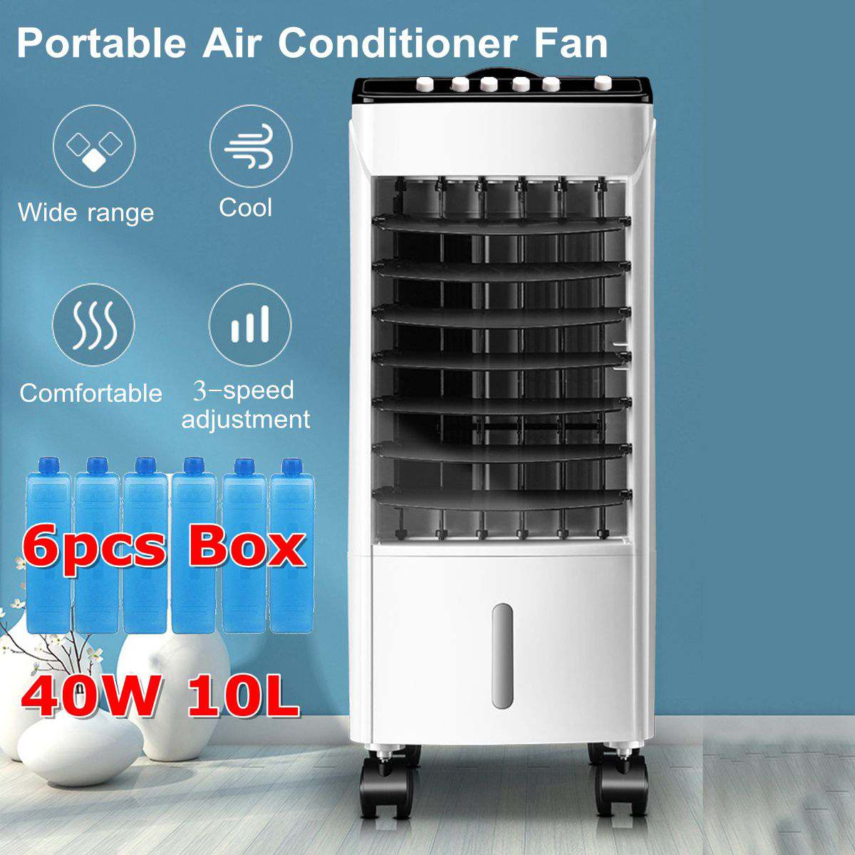 10L 220V Tank Home Water Mobile Portable Air Conditioner Conditioning Fan Humidifier Cooler Cooling Timer +6 Ice crystal