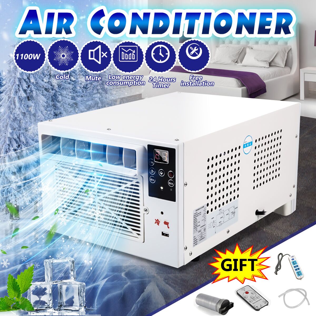1100W Mini Portable Cooling Air Conditioner Free Installation USB Fast Charging Remote Control For Home Office Outdoor Industry